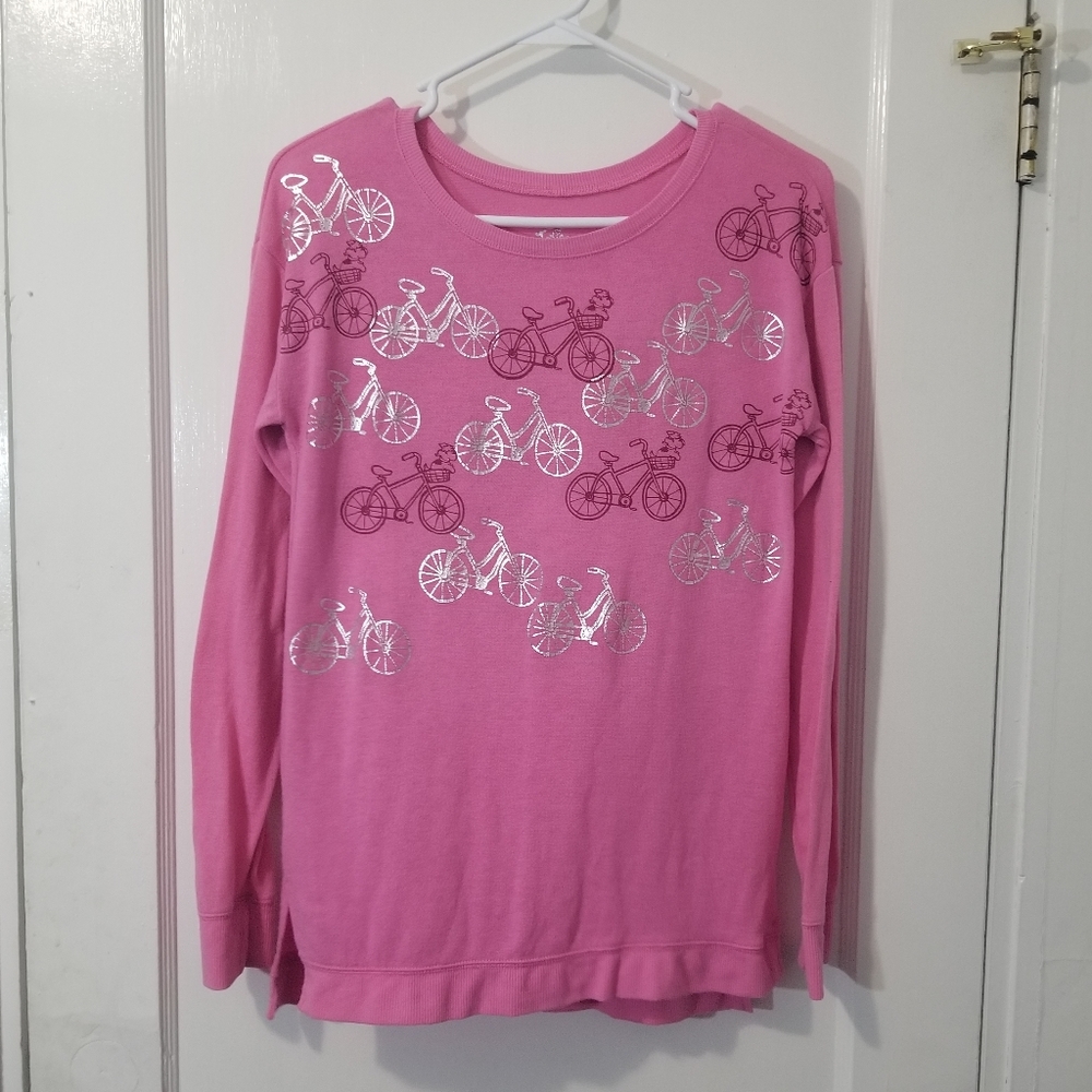 Justice Pink & Silver Novelty Dog Bicycle Print Longsleeve Crewneck Sweater